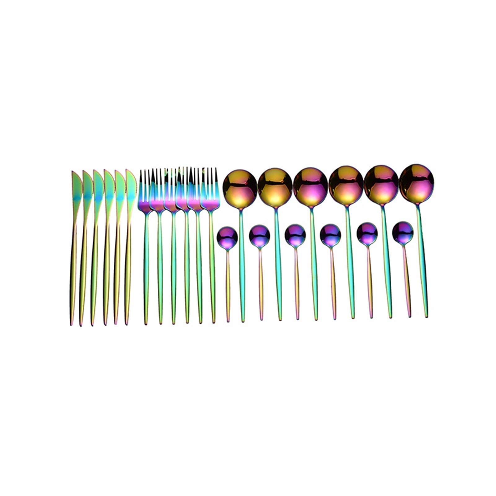 Tablewellware Whitware Rose Gold Cubertery Set Cubiertos de acero inoxidable para bodas 24 PC Tenedor Cuchara Cuchara Cuchillo Setwearet (Color : Silver 24 pcs)