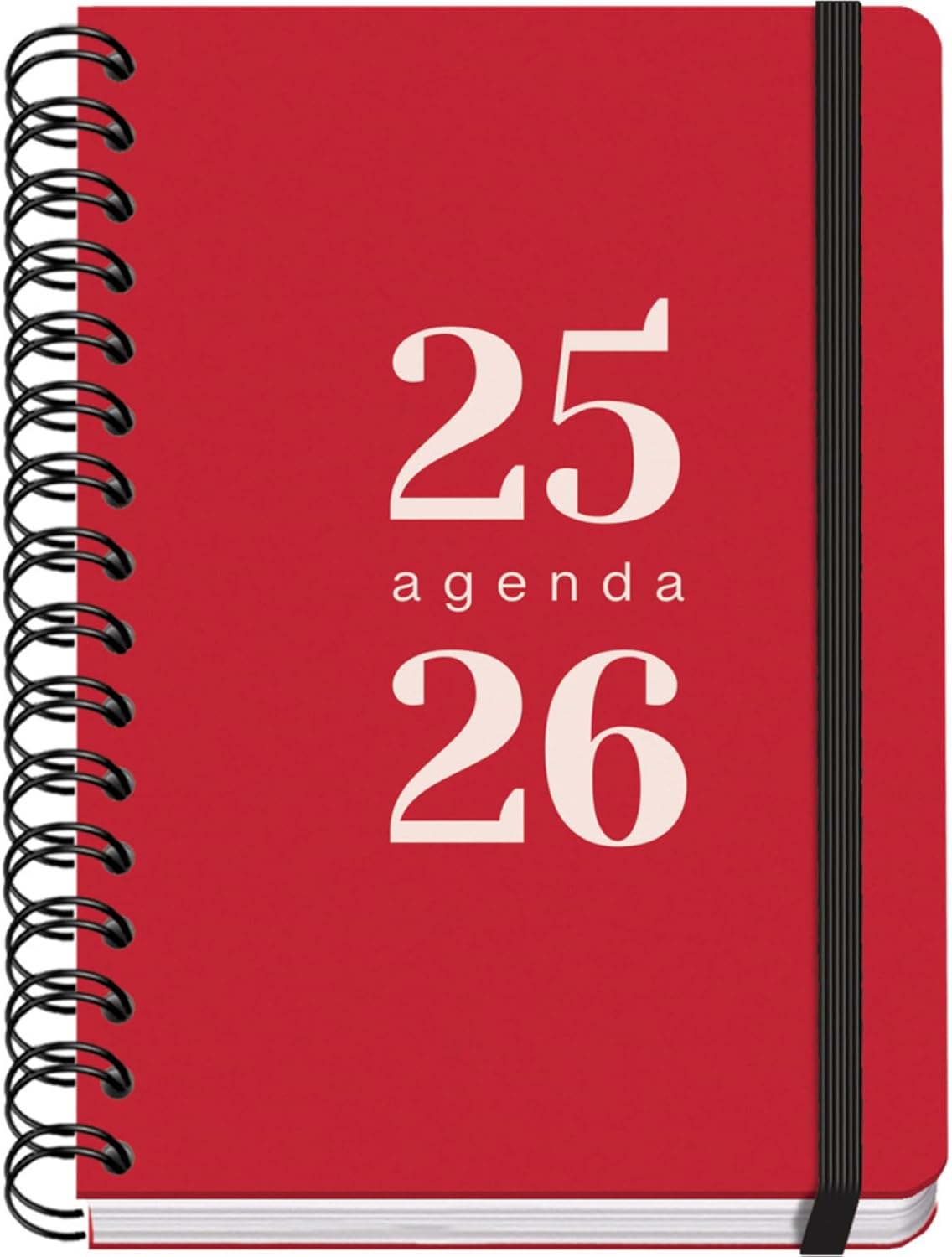 Dohe - School Planner 2025 2026 - One Day to a Page, Size A5 (15 x 21 cm), Spanish and English, September to June, Double Spiral Binding and Elastic Band, Flexible Cover, 4 Sticker Pages - GRAMMAR Red