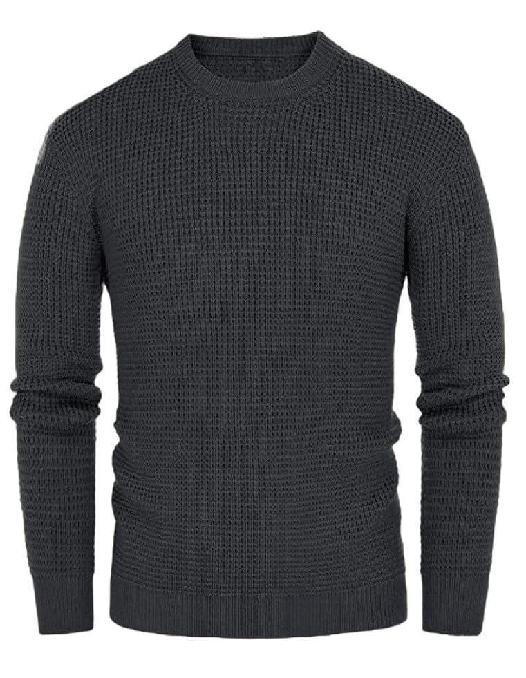 Image of ColorChakra Waffle Knit Mens Sweater Woolen Round Neck Wool Pullover