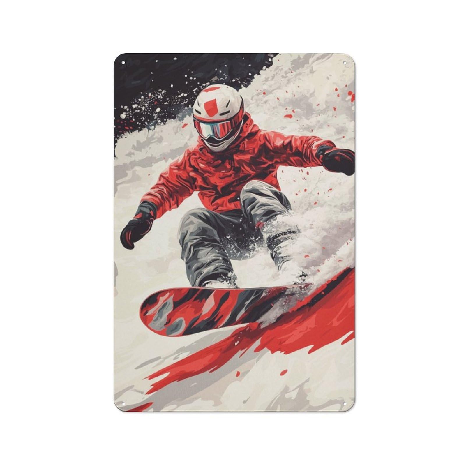 Junmoney Snowboarder In Action Retro Metal Plaque 30X20cm Featuring For Garage Wall, A Winter Wall Decor Update For Workshop Decor Fans