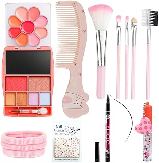 All-in-One Real Makeup Kit for Girls – Non-Toxic & Paraben-Free – Includes Eyeshadow, Blush, Mirror, Comb & Hairband, Eye ... Price In India