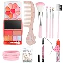 All-in-One Real Makeup Kit for Girls – Non-Toxic & Paraben-Free – Includes Eyeshadow, Blush, Mirror, Comb & Hairband, Eye Liner, Lipbalm, Nail Art, Makeup Brushes – Complete Portable Cosmetic Set for Girls and Teens gallery image