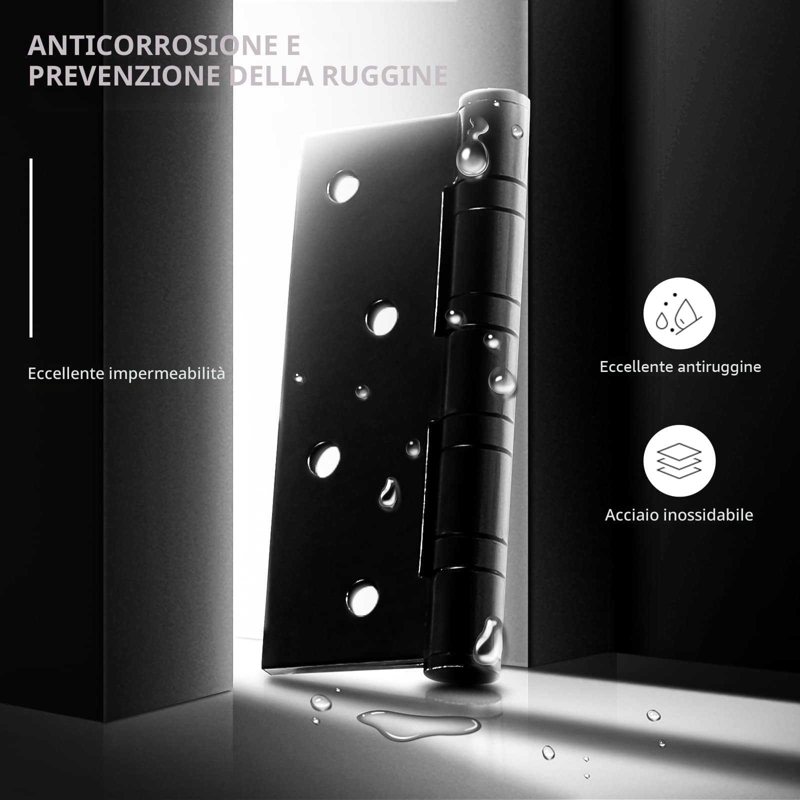AOLISHENG 4 inch cerniere porte acciaio Inox 100mm per legno pesanti per porte interne esterne, 1 paia nero(100mm × 76mm)