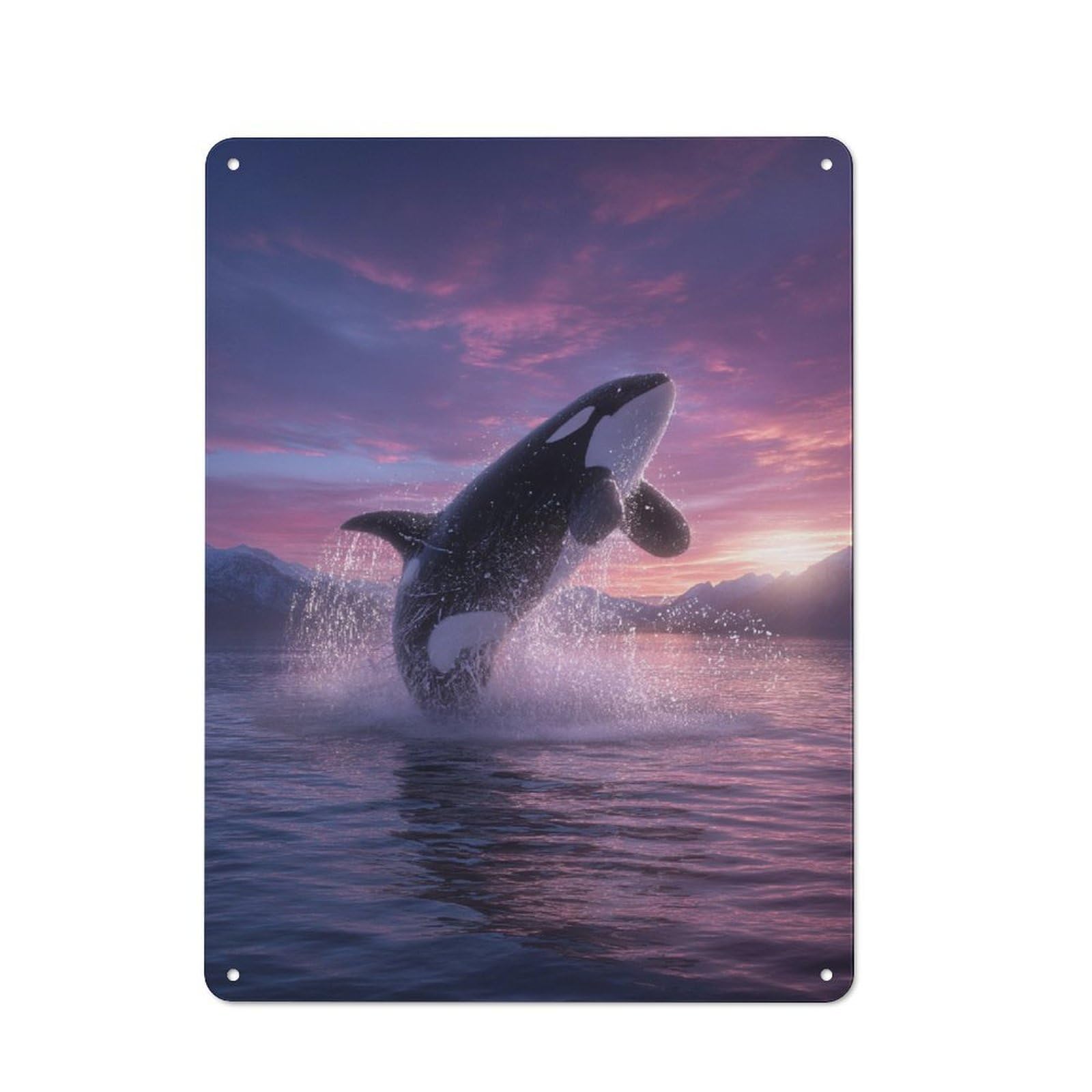 Junmoney Orca Sunset Leap Rustic Metal Wall Decor 40X30cm, Rustic Metal Sign For Farmhouse Kitchen, Pantry Or Dining Area