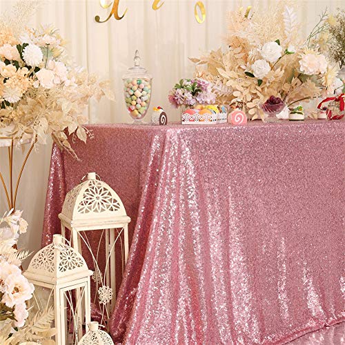 Image of Eternal Beauty Fuchsia Pink Tablecloth, 50x80 Inch Sequin Rectangle Table Cover for Mother's Day Cake Dessert Exhibition Party Birthday Events