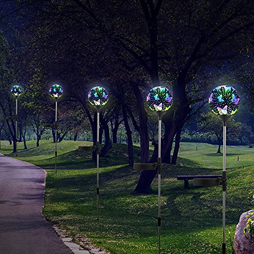 Wnp Solar Outdoor Garden Light Decoration,Colorful Solar Landscape Ball Stake Lights,2 Pack Solar Powered Light Decorative,Yard Solar Lights Waterproof Glass Decor Patio Path (2 Pack Butterfly) #TOP4