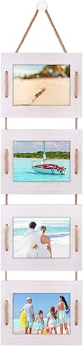 DLQuarts Marcos de fotos colgantes de 5 x 7 pulgadas, decoración de pared, juego de marcos de fotos de 4 aperturas, 3.5 x 5 con paspartú o 5 x 7 sin DLQuarts Marcos de fotos colgantes de 5 x 7 pulgadas, decoración de pared, juego de marcos de fotos de 4 aperturas, 3.5 x 5 con paspartú o 5 x 7 sin