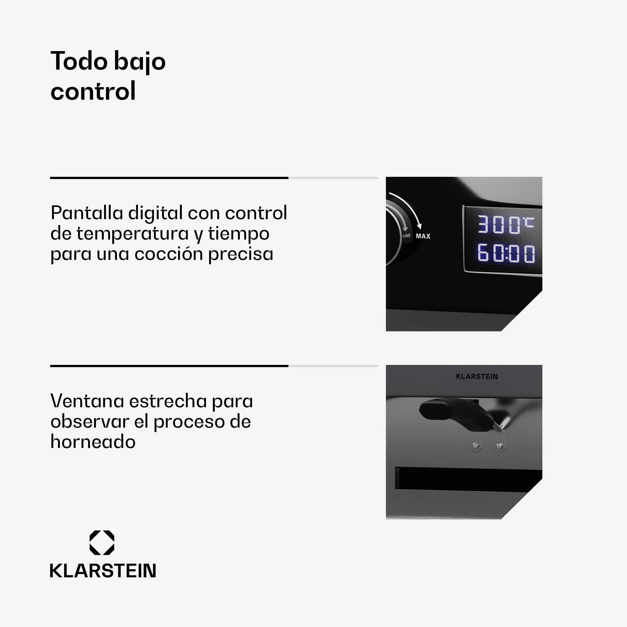 Klarstein FornoVetro Horno Para Pizzas 2200W - Doble Resistencia, Control Digital de Temperatura y Tiempo, Piedra Para Pizza, Tapa de Cristal, Hasta 450°C, Diseño Compacto Exterior
