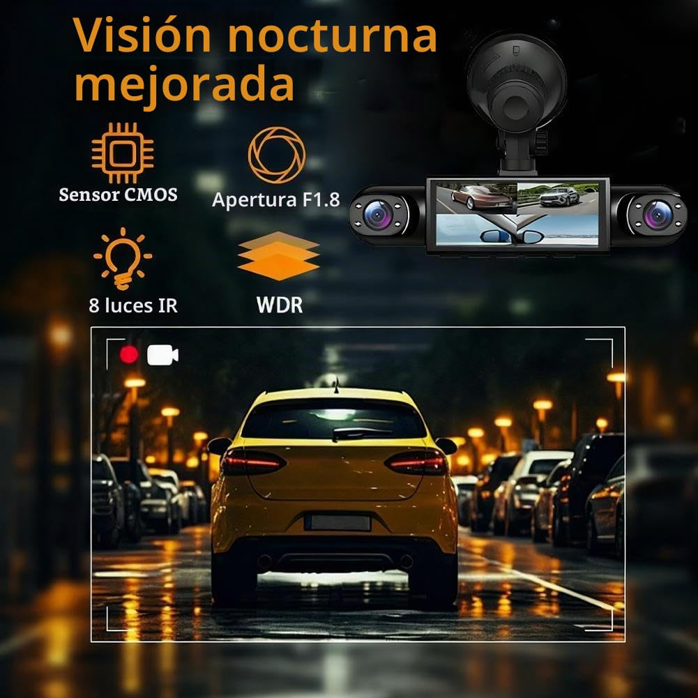 4 Canales Dashcam para Coche 360°,Cámara de Video para Coche,3.16 Pulgadas Dash CAM 1080P con Visión Nocturna IR/Vídeo en Bucle,4K+1080P Camara Coche con WiFi & Tarjeta 32GB (128GB)