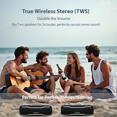 Miniatura 6 de Altavoz Bluetooth impermeable IPX7, tiempo de reproducción de 24 horas, luces LED, altavoz inalámbrico al aire libre para piscina, playa, ducha, azul