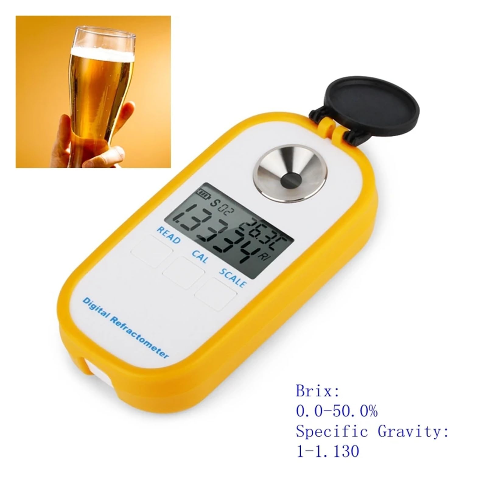 Rifrattometro digitale for birra, doppia scala - Idrometro specifico 1.000-1.130 Brix 0-50% Misuratore di alcol for vino mosto di birra SG per il test dei contenuti