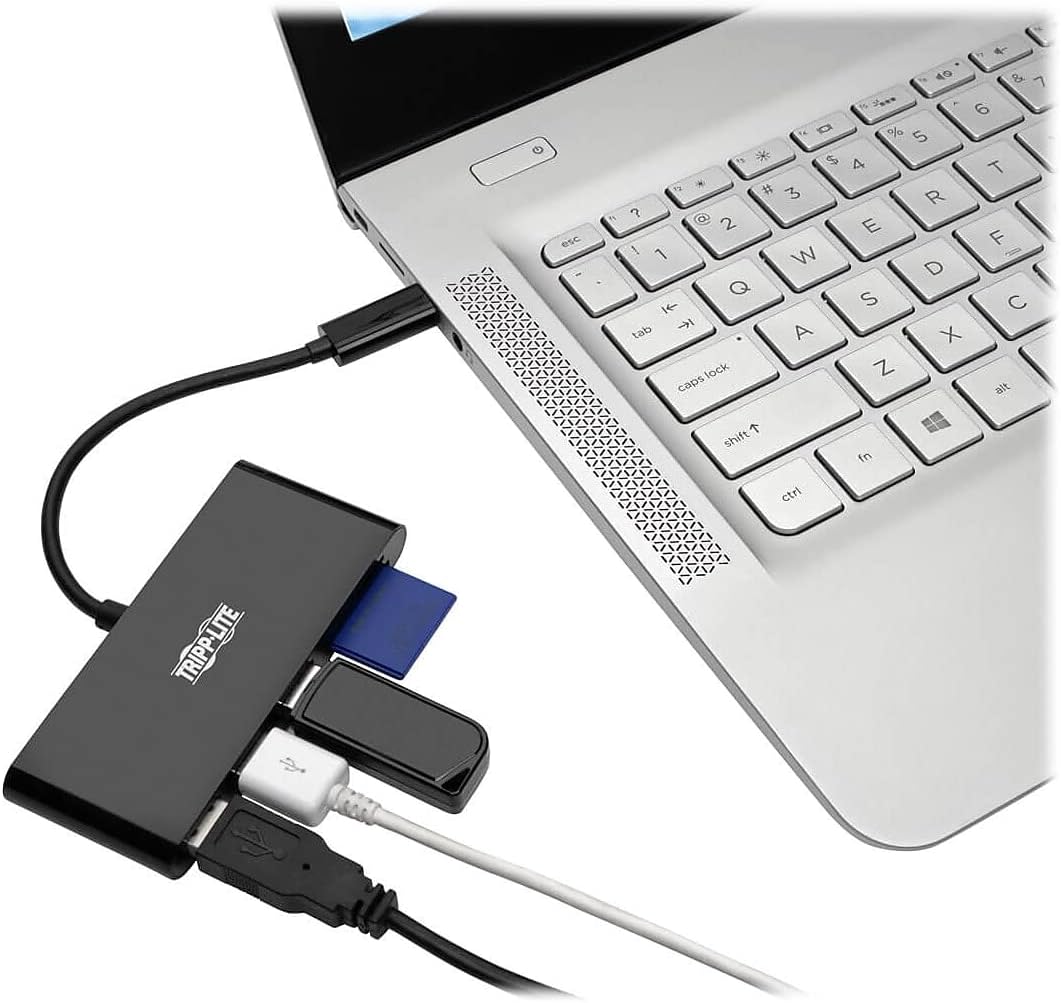 Tripp Lite USB C Hub Multiport Adapter Converter w/ 3X USB-A, Micro SD, SD/MMC Memory Card Reader Thunderbolt 3, Black (U460-003-3AMB)