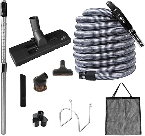 Miniatura 1 de OVO Kit estándar de aspiradora central, con manguera de bajo voltaje de 30354050 pies, control de encendidoapagado en el mango, cepillo combinado de