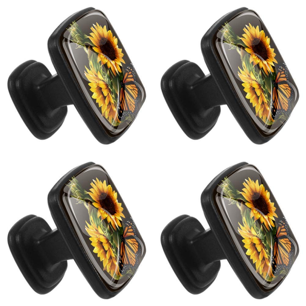 NEWzone Square Cabinet Knobs Sunflower and Butterfly Kitchen Furniture Cabinet Hardware Dresser Drawer Handle Cupboard Door Knob Pulls, 1-1/5