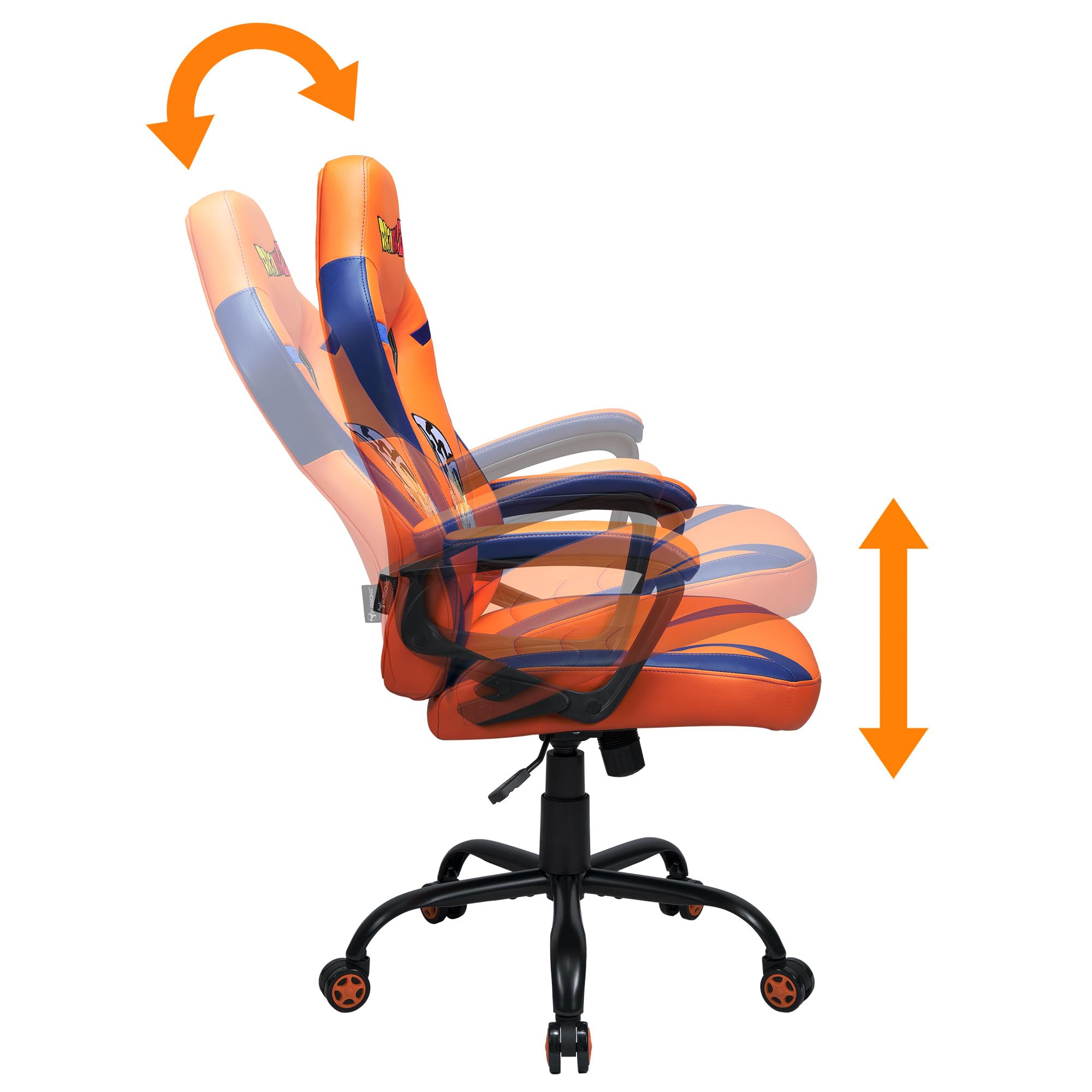 Subsonic - Silla Gaming Dragon Ball para Niños y Adolescentes - Silla de Oficina Ergonómica con Espuma de Alta Densidad, Mecanismo Basculante y Cómodos Reposabrazos - Altura Ajustable - Naranja