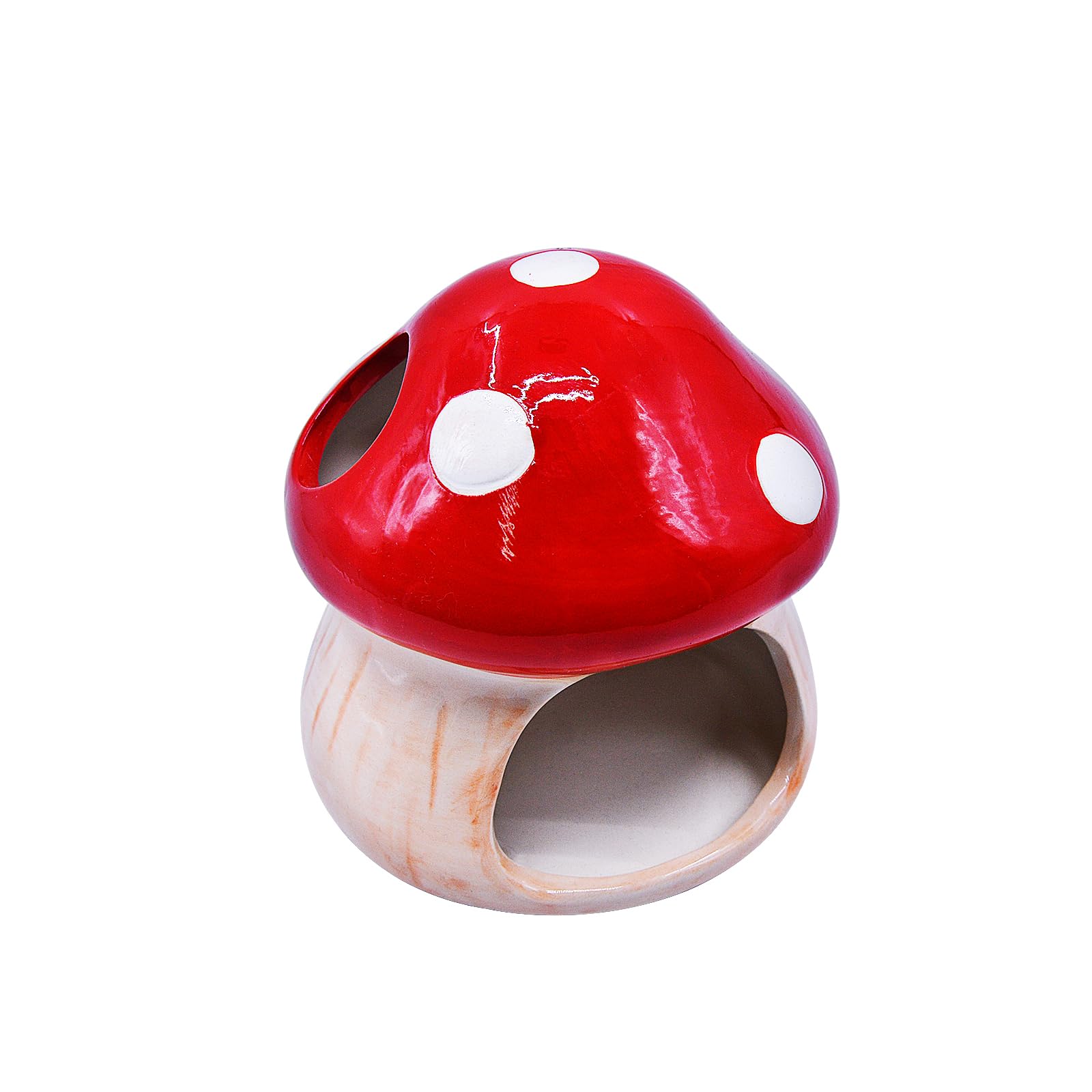 Uotyle Ceramic Fish Tank Accessories Cute Mushroom House Aquarium Decoration Hideout Cave Decoration for Small Fish Shrimp (Red)