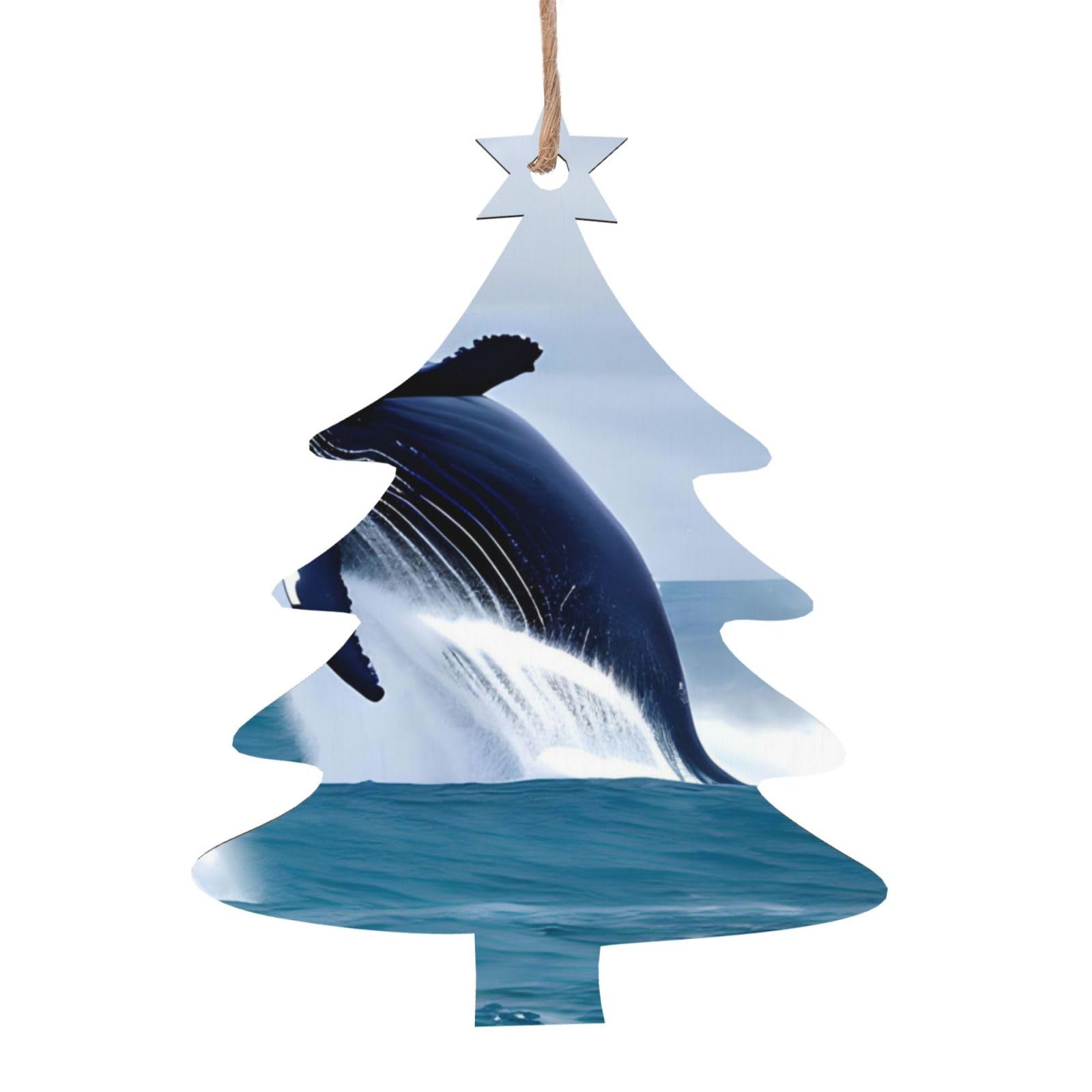 Whales at sea Printed Christmas Wooden Pendants, Simple and Environmentally Friendly, Holiday decorationsã€‚