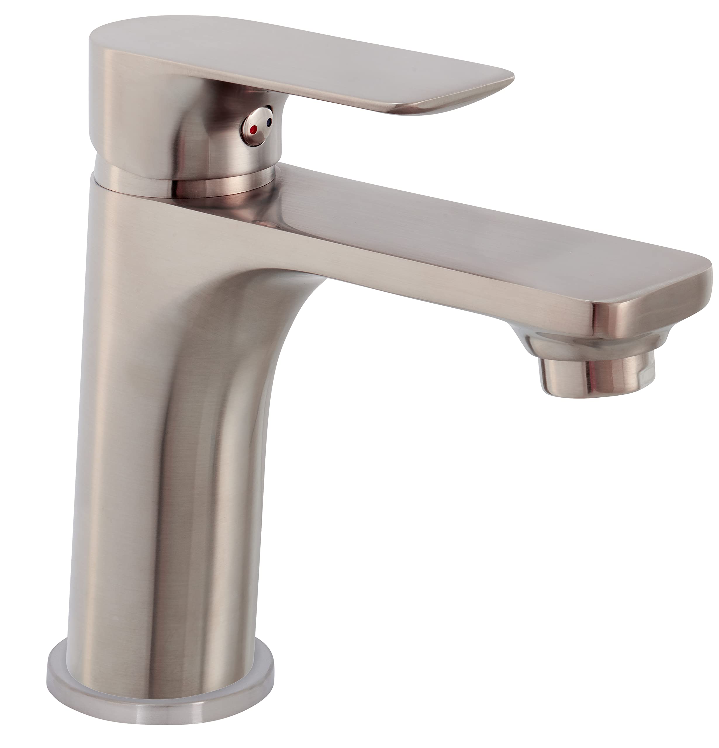 Cornat NERSS1 Single-Lever Basin Mixer Tap "Edition Color" - Brass Body in Stainless Steel Look - Effortless Shaft Attachment - with Pressure Drain Valve/Tap for Bathroom/Sink Fitting