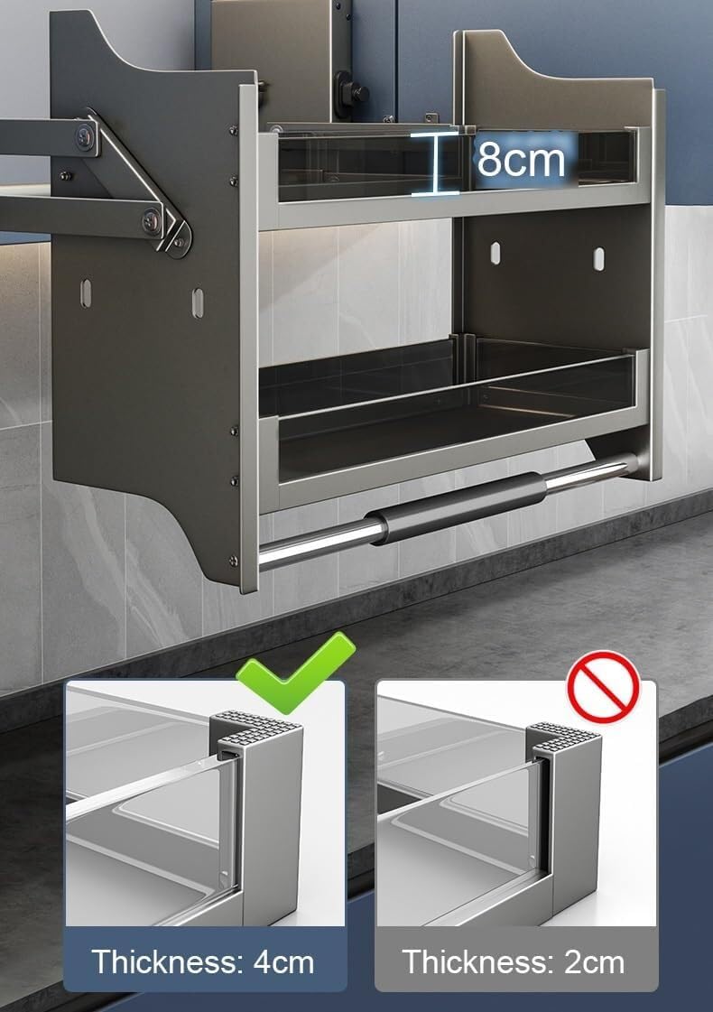 2-Tier Pull-Down Dish & Spice Rack System for Kitchen Upper Cabinets, Heavy Duty Metal Drop-Down Shelf with 4 Bearing Weight Settings(71 * 28 * 54cm)