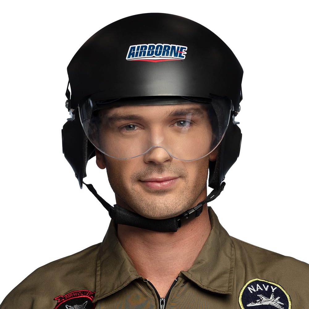 Boland 01420 - Casque Airborne, Coiffe pour costume de Jet Pilot, Accessoires pour déguisements de carnaval, Carnaval, Fête à thème, Noir