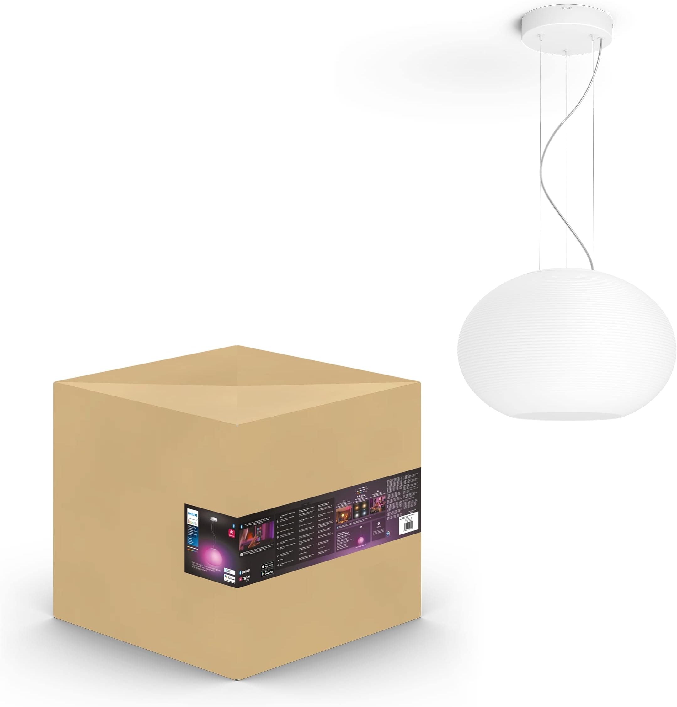 Flourish Ceiling Pendant Light, White - White and Color Ambiance Color-Changing Smart LED Light - 1 Pack - Control with Hue App - Works with Alexa, Google Assistant, and Apple Homekit