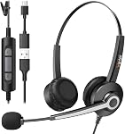 Wantek Headset with Microphone, Computer USB Headset with Microphone Noise Cancelling, USB Wired Headphones with Mic for Laptop PC Work from Home Open Office Call Cente