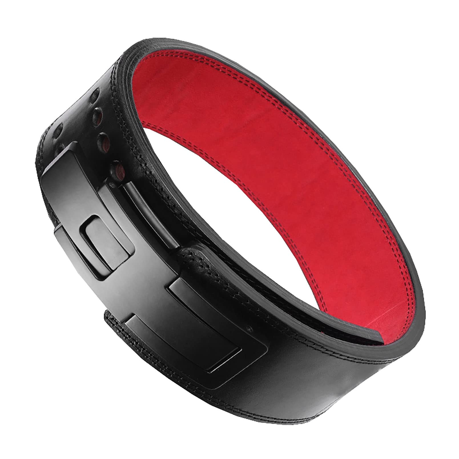 Cintura Powerlifting Uomo Pelle Bovina Cintura di Bloccaggio Automatica Rapida Cintura di Sollevamento Pesi Squat Deadlift Cintura di Sollevamento Pesi (Color : Red, S : 60-75cm)
