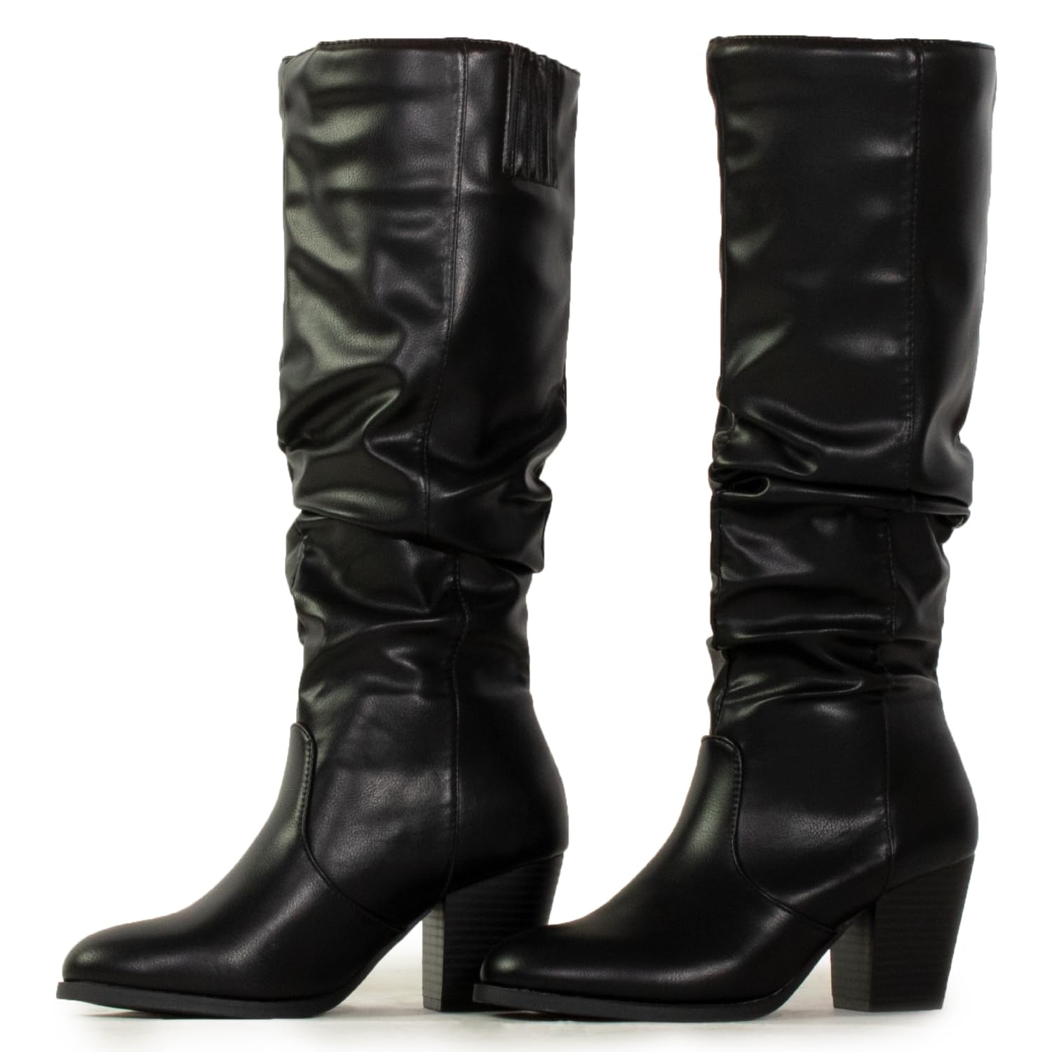 RF ROOM OF FASHION Women's Stacked Heel Slouchy Knee High Boots (Regular Fit)