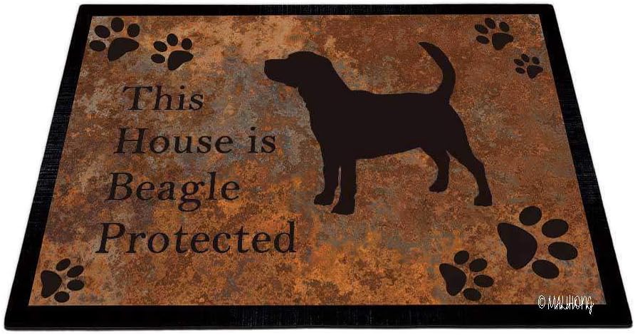 Dog Silhouette DoorFloor Mat This House is Beagle Protected Floor Mat Dog Paw Print Vintage Rust Background Rugs for Home Decor 23.6 x 15.7 Inch