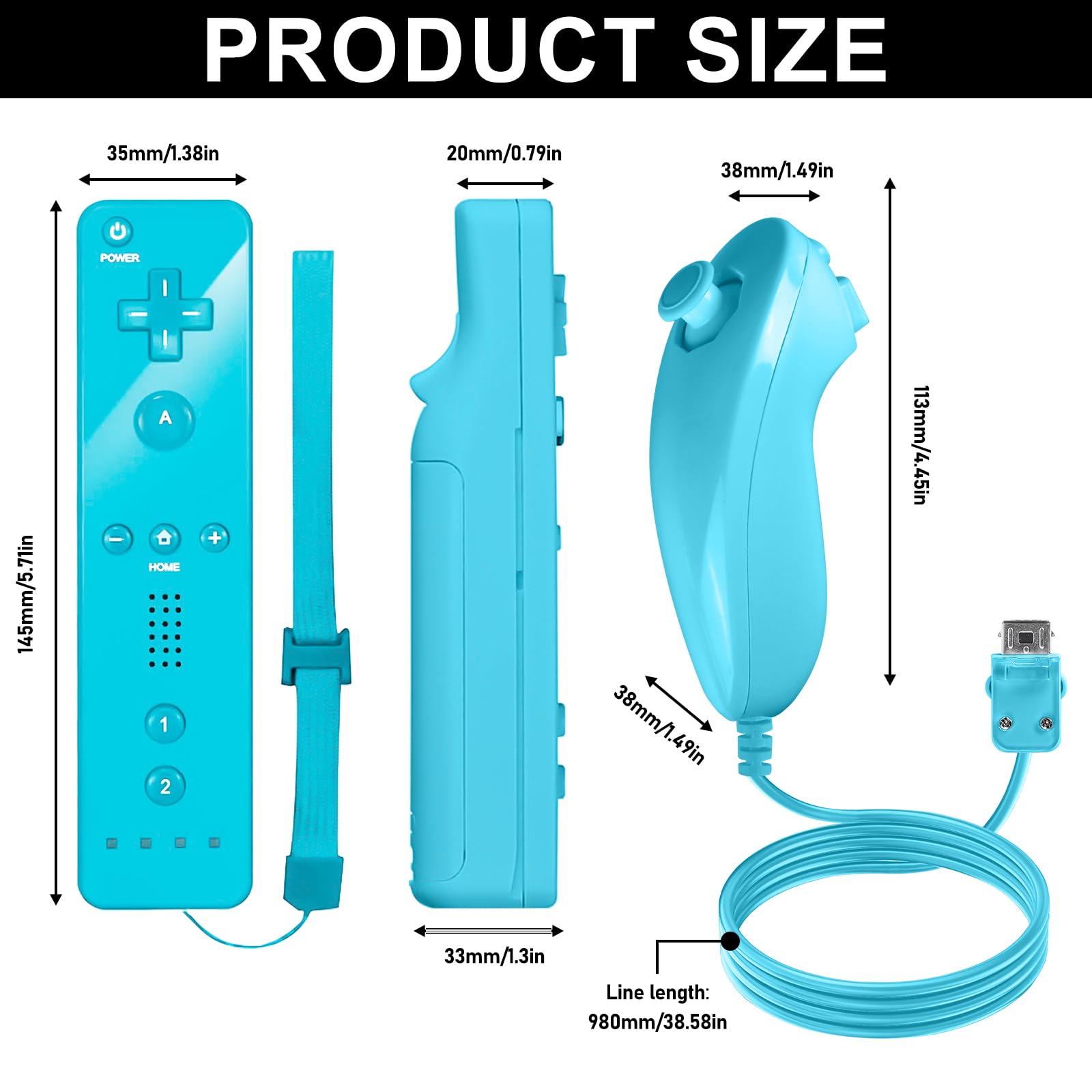 Leikurvo Lot de 2 manettes Wii Remote, incluant une télécommande Wii et un Nunchuk, pour consoles Wii/Wii U (Rouge + Bleu)