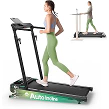 UREVO Foldimix 5L Treadmills for Home, Dual Brushless Motorized 3.0HP ,9% Auto Incline Walking Pad with Adjustable Handle Bar, Multi-Functional, 14-Point Shock Absorption, Standing Desk Treadmill
