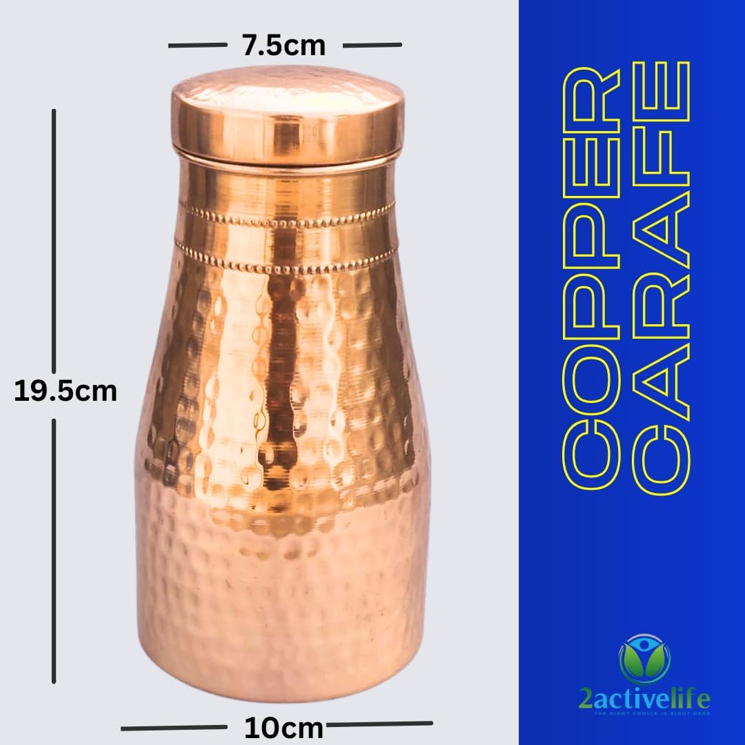 2activelife-Handmade Hammered Copper Carafe Pitcher - Pure Copper Water Bottle for Bedroom, Sports, and Yoga - Heavy Duty Copper Vessel with Lid - 1000ml/34oz Capacity