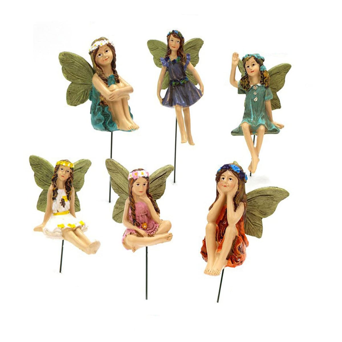 Ehoter Girls 6Pcs Flower Fairies Garden Decorations Mini Fairy Statues Yard Decor Colorful Fairy Ornaments Flower Fairy Pixies Statue For Outdoor Garden Potted Plant Decoration (6Pcs)