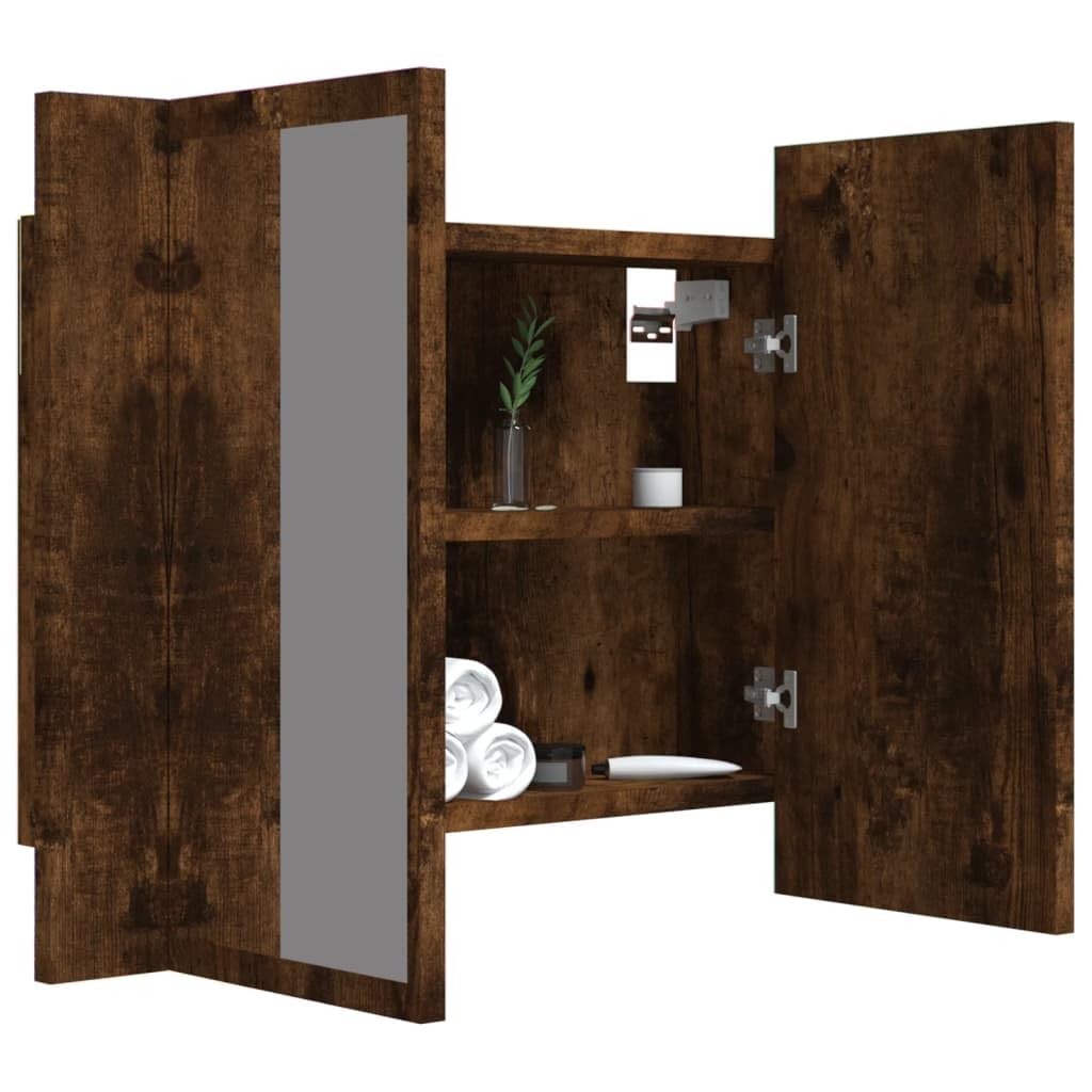 vidaXL Mobile a Specchio LED Rovere Fumo 60x12x45 cm Legno Multistrato, Mobile da Bagno a Specchio, Mobile con LED, armadietto a Muro con LED