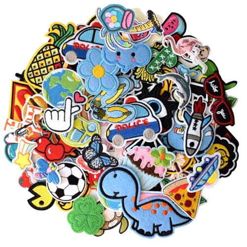TACVEL 80PCS Random Assorted Styles Embroidered Patches, Sew on/Iron on Patches, Applique for Clothes Dress Pants Hats Jeans, Sewing Flowers Applique DIY Accessory