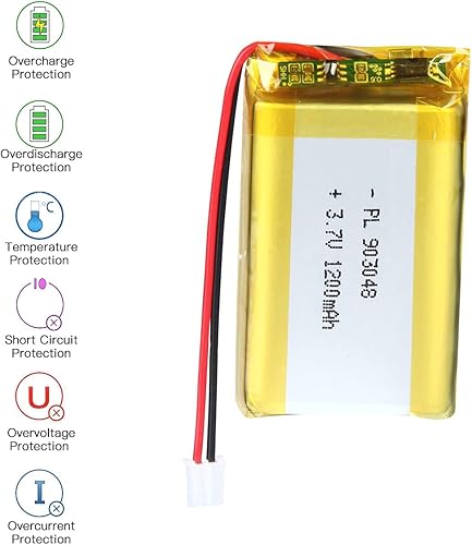 Miniatura 3 de 3.7V 1200mAh Batería 903048 Li-ion Li-ion recargable Li-ion Li-Po Batería con 2P PH 0.079 in Pitch Connector