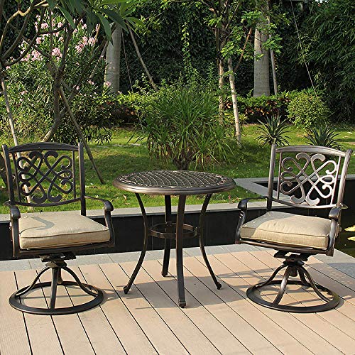 Dali 3 Piece Bistro Set, Cast Aluminum Dining Table Patio Glider Chairs Garden Backyard Outdoor Furniture #TOP7