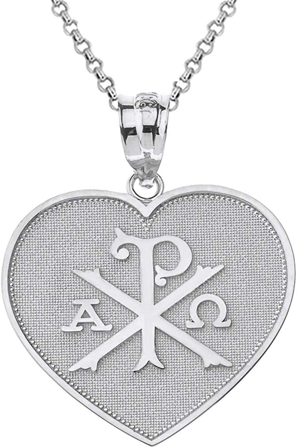 Claddagh Gold Sterling Silver Heart Shaped Chi Rho Alpha Omega Symbol Pendant Necklace