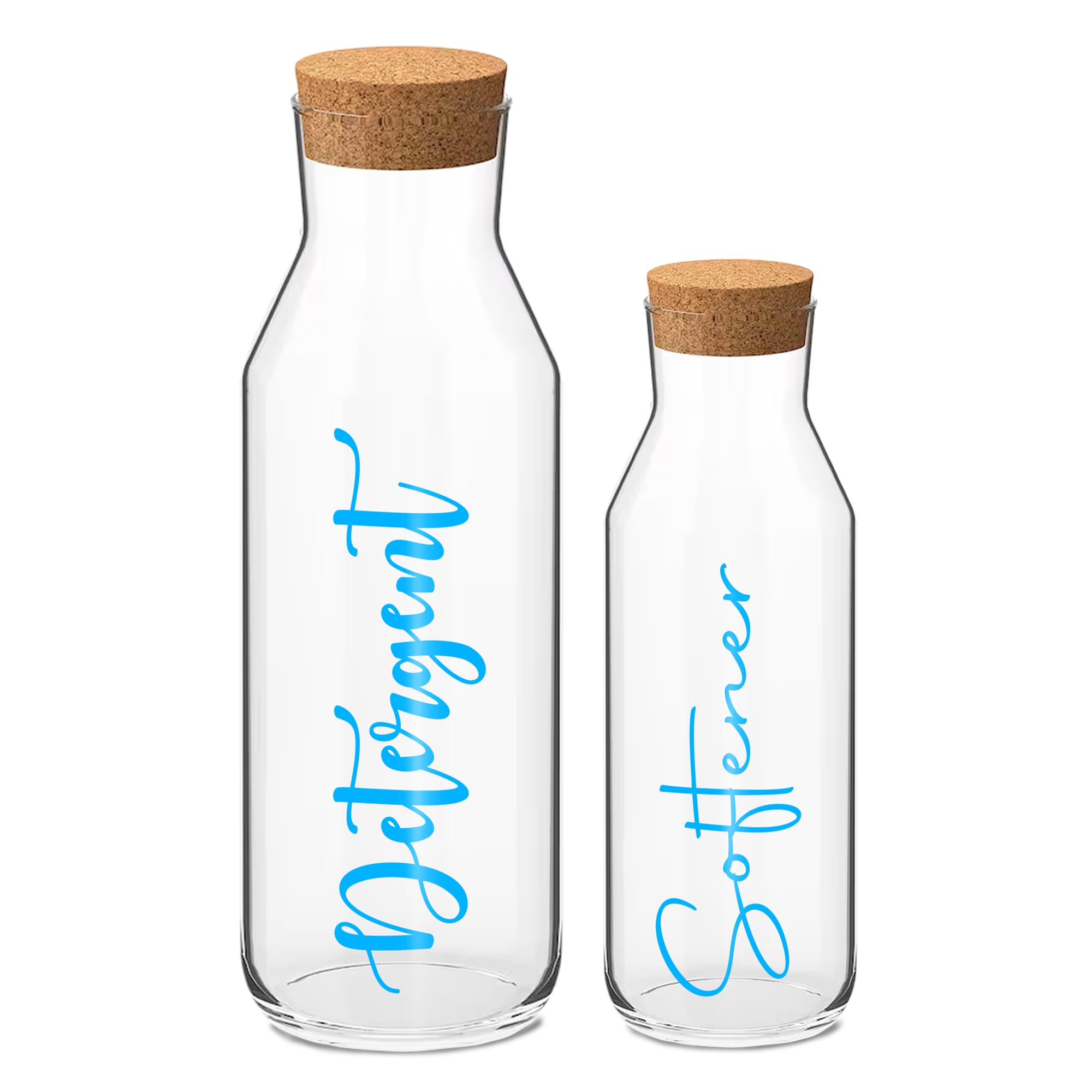 Print Maniacs CORKED GLASS JAR 500ml or 1 Litre Storage Bottle Reuseable Jar Laundry Mrs Hinch Storage Jar (Baby Blue, 1 x Litre x 1 x 500ml)