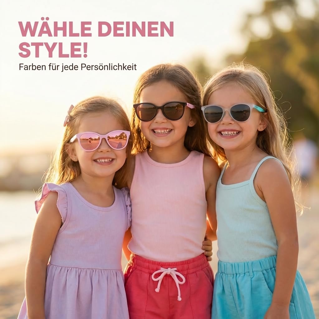 Kiddus Kindersonnenbrille Mädchen 4-8 Jahre, Sonnenbrille Kinder Polarisiert UV400 CAT3, TR90 Rahmen Flexibel, TPE Bügel, Silikon Nasensteg, CE ISO REACH