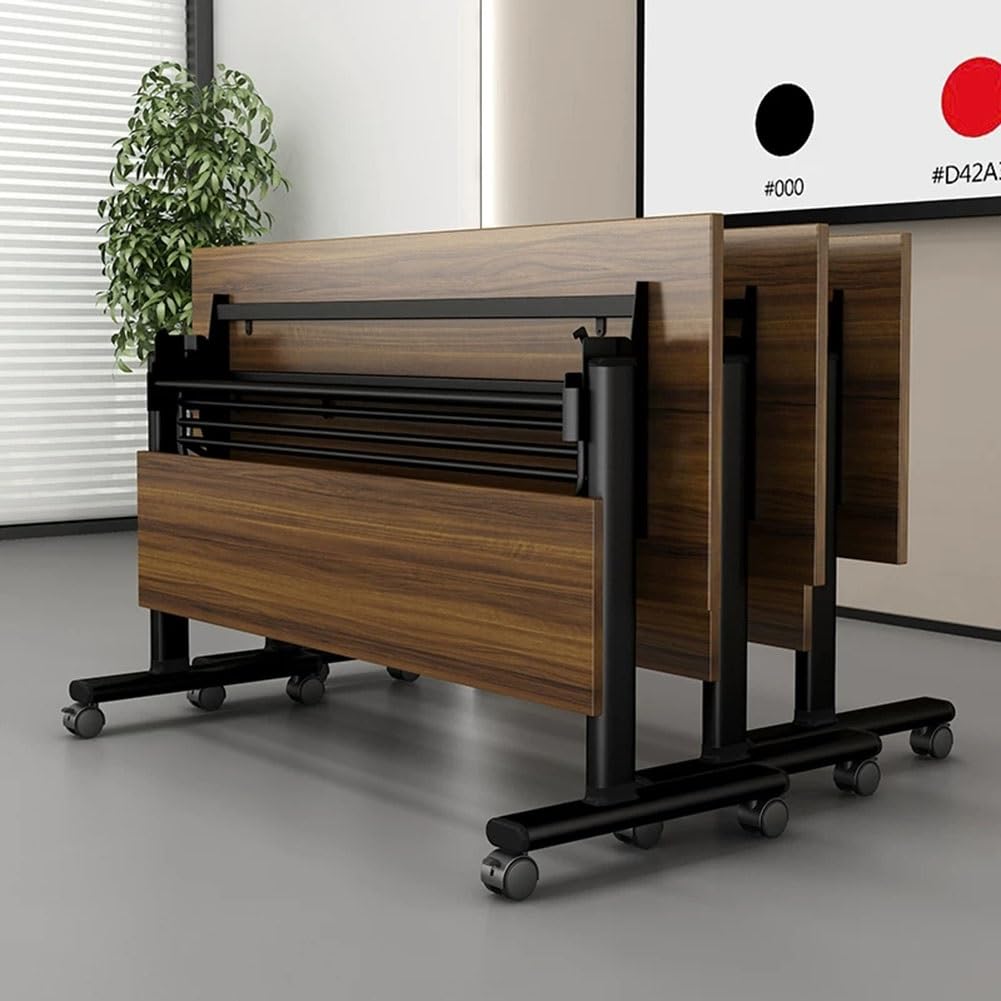 Tavolo Pieghevole Per Conferenze E Formazione Con Pannello Frontale E Ruote | Tavolo Modulare Robusto Per Riunioni Con Piano Ribaltabile E Impilabile per Uffici, Seminari(120x60x75cm)
