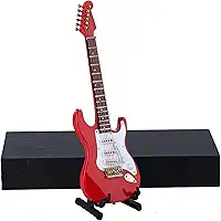 Guitarra elétrica em miniatura de madeira com suporte e estojo, réplica de mini instrumento musical, acessórios para casa de bonecas, modelo de enfeite de Natal, presente de aniversário