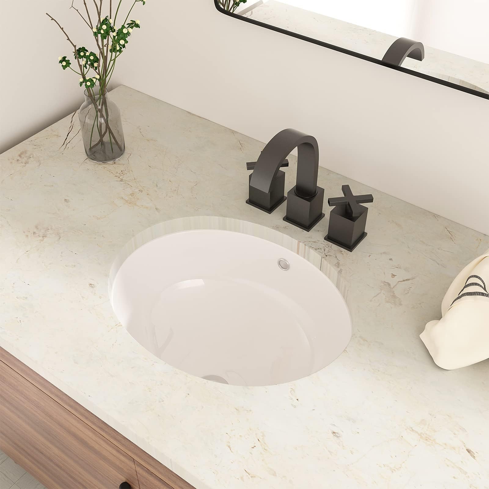 GhomeG Undermount Bathroom Sink 19x16 Inch White Porcelain Ceramic