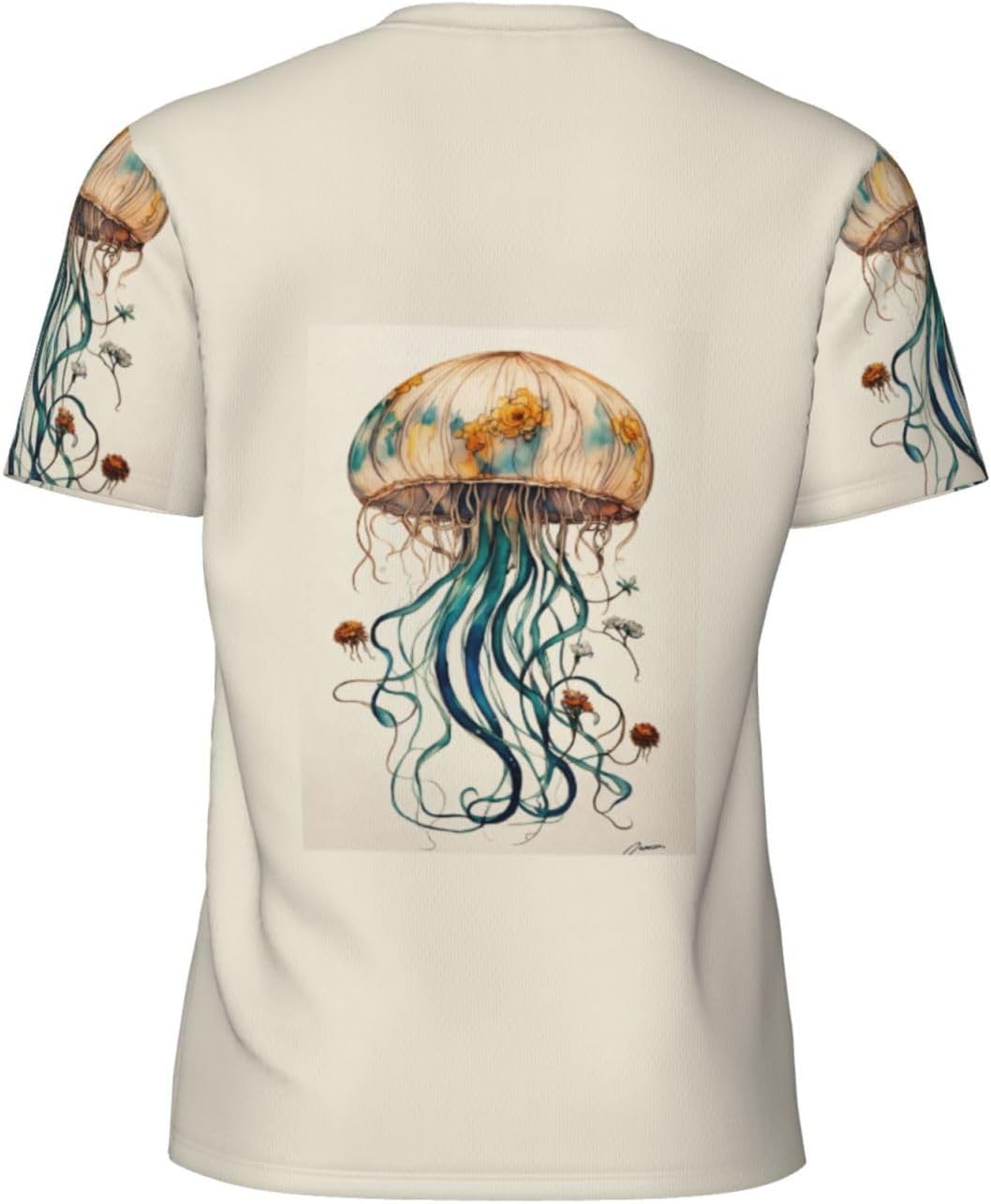 Jellyfish Pattern Print Mens Short Sleeve Mesh T-Shirt Breathable Athletic Gym Running Casual Sports Wear