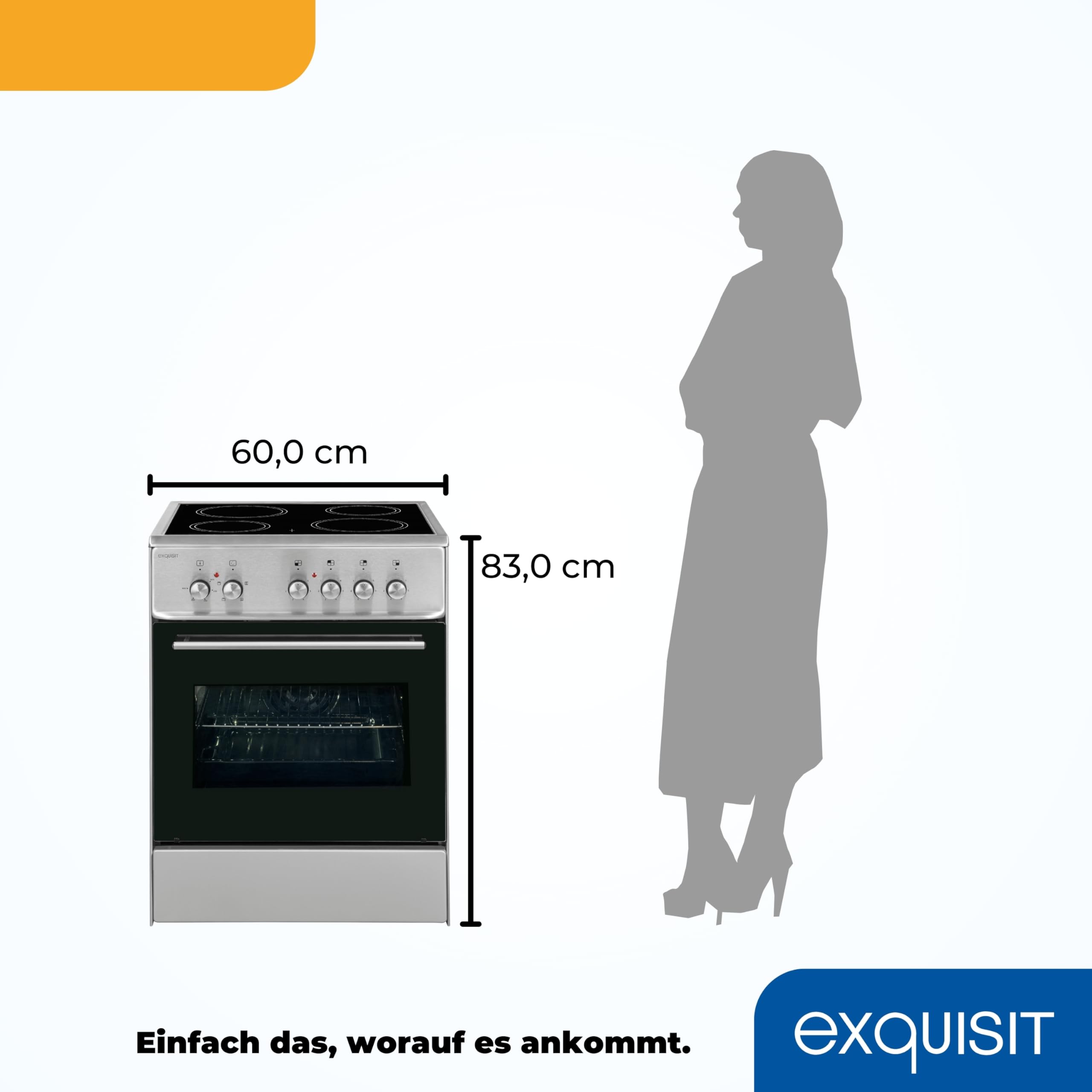 Exquisit Elektro-Standherd ECM 6-4 Inox 60cm Glaskeramik Kochfeld Ober- & Unterhitze Umluft