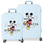 Disney Mickey Happiness Blue Suitcase Set 55/70 cm Rigid ABS Integrated TSA Closure 116L 7.54 kg 4 Double Wheels Hand Luggage
