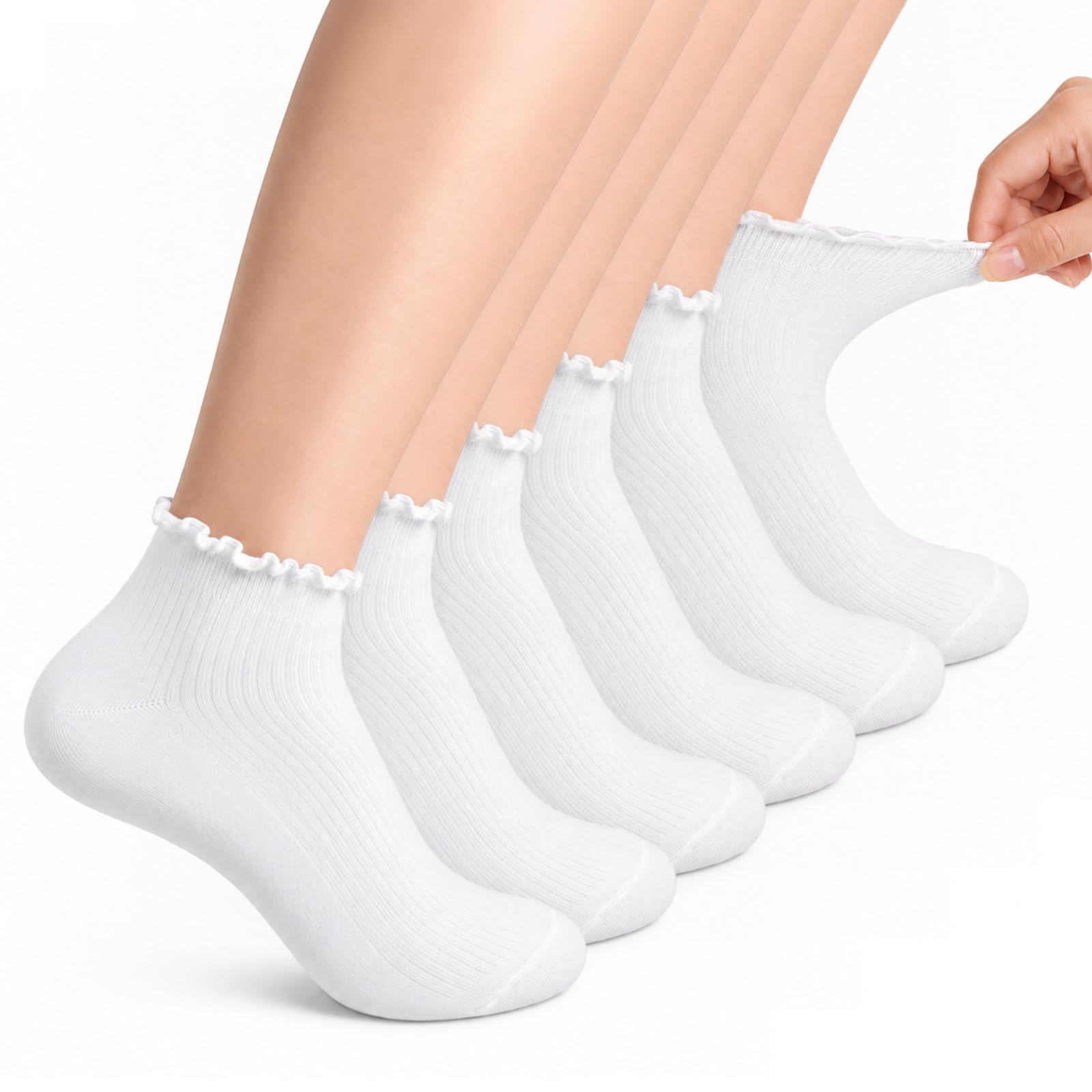 maxmoc 6 Pairs of Ruffle Socks, Cotton Socks with Ruffles Women, White Short Ruffle Socks, Soft Breathable Ruffle Socks for Women, Girls, Sports, Leisure, 35-40-picture-34