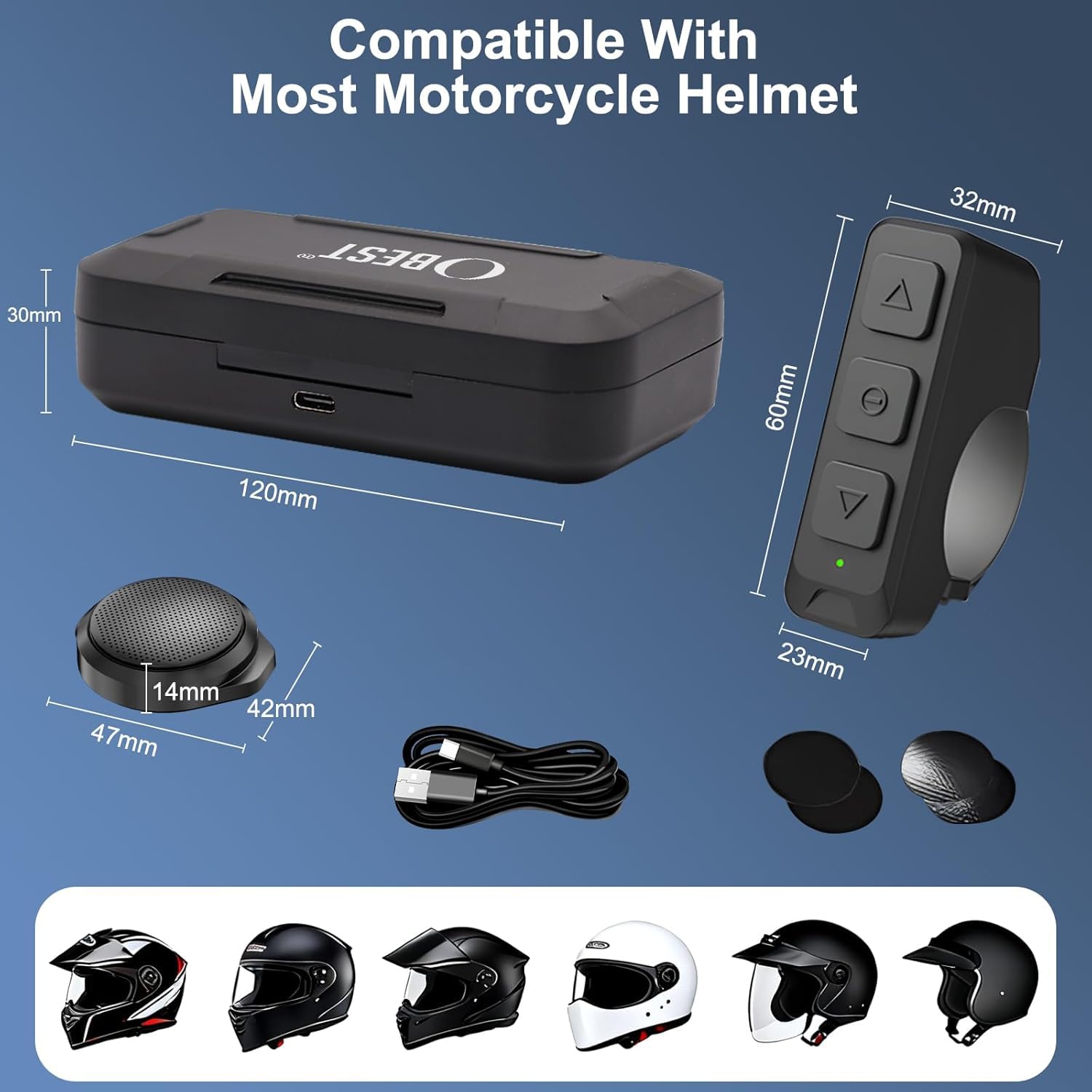 OBEST TWS - Cuffie Bluetooth per casco da moto, senza fili, con custodia di ricarica, Bluetooth 5.3 & ANC, cancellazione attiva del rumore, batteria da 1900 mAh, lunga durata, facile montaggio con