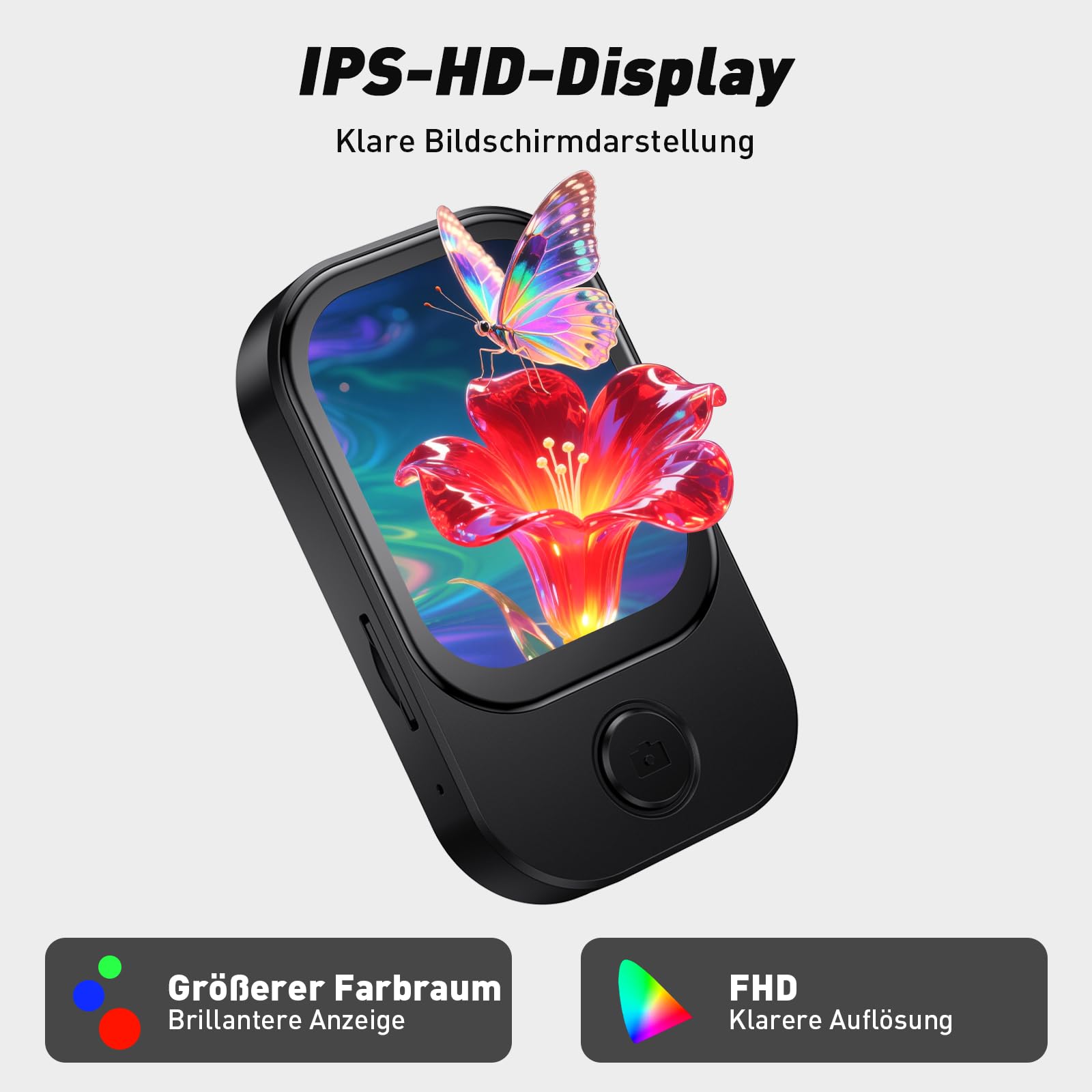 64GB MP3 Player Bluetooth 5.4 mit 180° Aufklappbar Kamera, RWSRW Mini Musik Player HD Lautsprecher FM Radio Fotoalbum Ideal HiFi-Sound E-Book Reader, Sport Schrittzähler (Schwarz)
