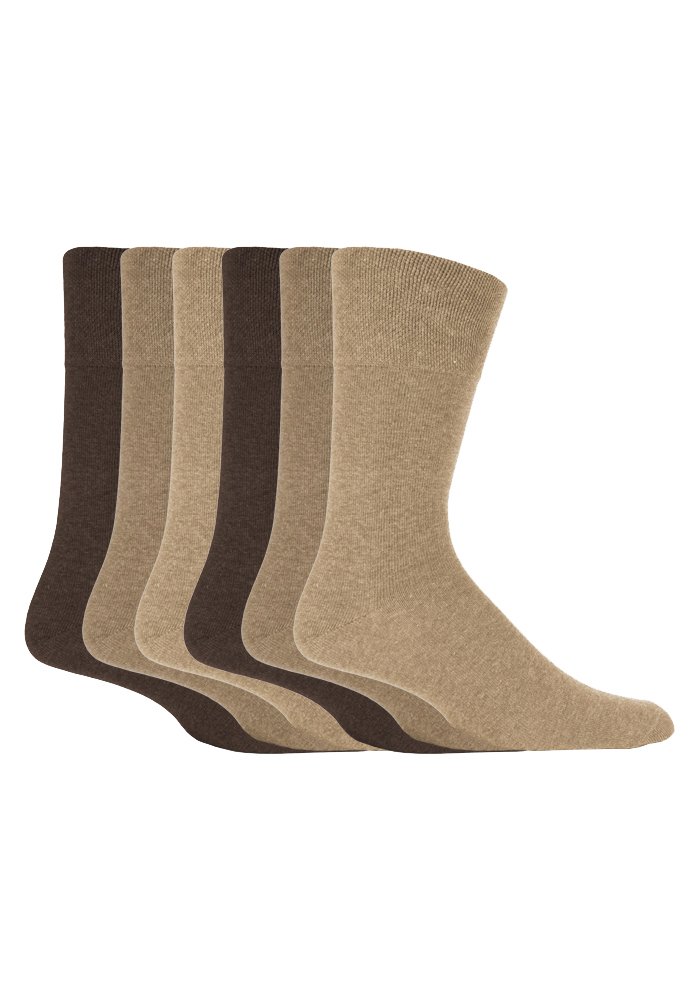 Sock Snob Men's Fashion Brown 6 Pairs Sockshop Bigfoot Gentle Grip Loose Top Socks Size 12-14 Uk, 46-50 Eur (Fashion Brown)